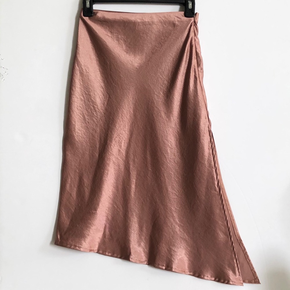 HEY BABE Rose Gold Asymmetrical Side Slit Skirt